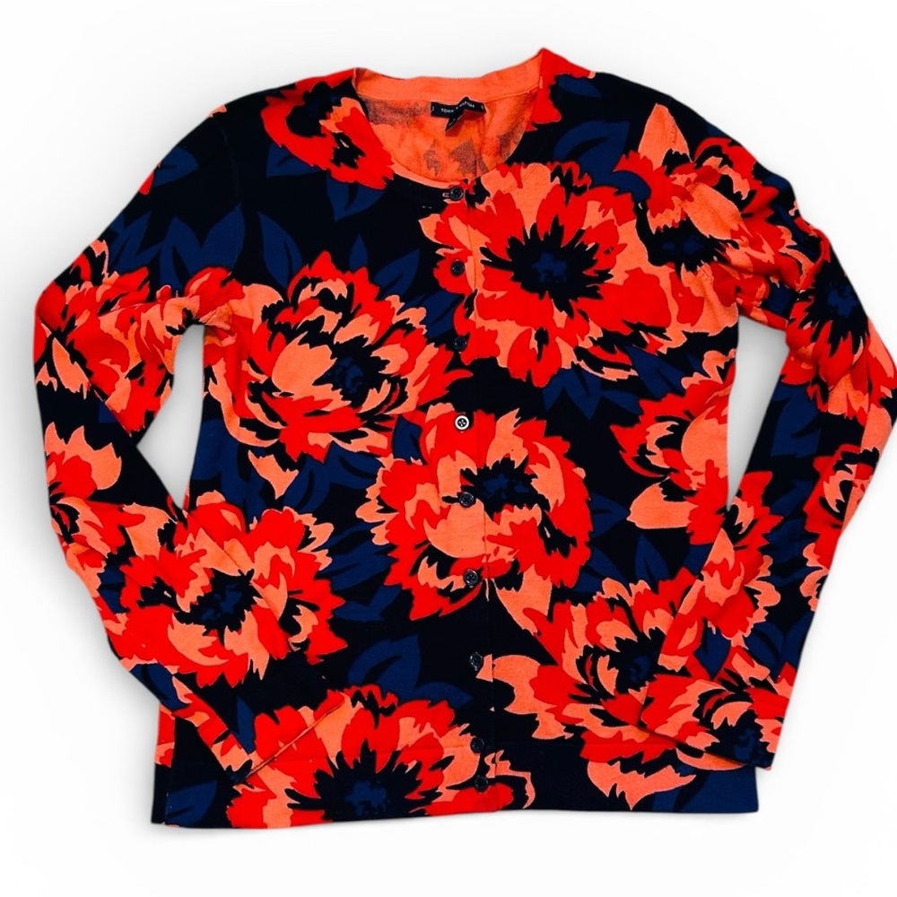Tommy Hilfiger Orange and Black Floral Cardigan size M